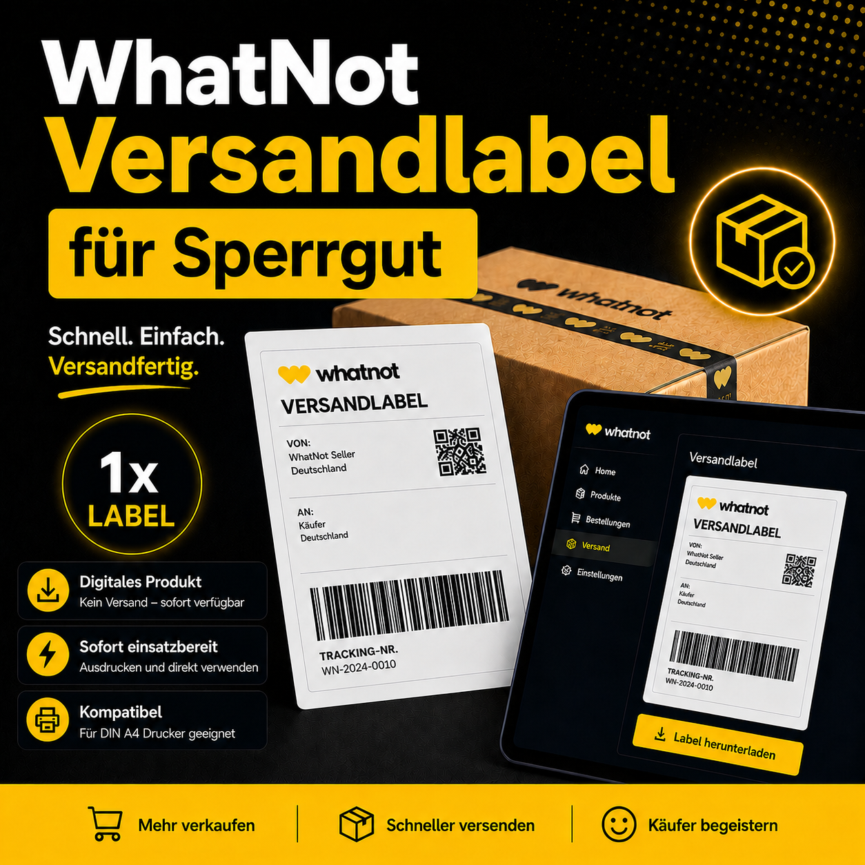 Versandlabel WhatNot ( Sperrgut >31,5kg / >1,20m )